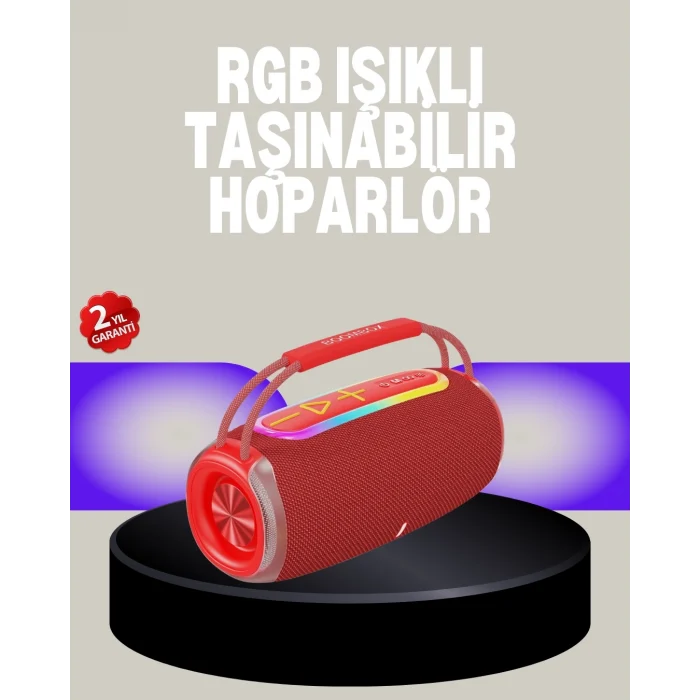 Mey İthalat® 20W Kablosuz Bluetooth Hoparlör RGB Işık Efektli USB/SD/AUX Destekli