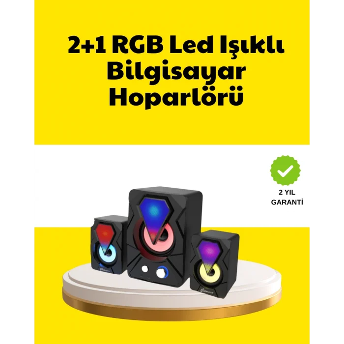 Mey İthalat® 2.1 USB Bağlantılı Oyun Hoparlörü Renkli LED Işıklı