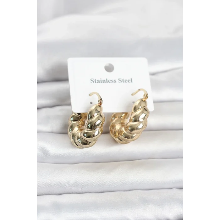 Mey İthalat® 316L Çelik Gold Renk Bombeli Halka Model Kadın Küpe