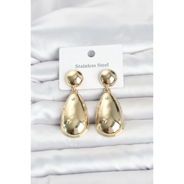 Mey İthalat® 316L Çelik Gold Renk Damla Model Kadın Küpe