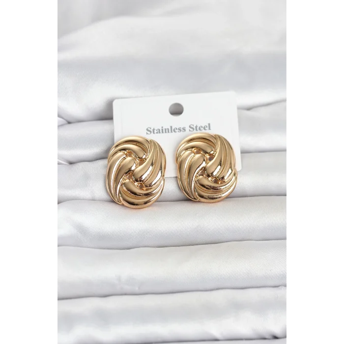 Mey İthalat® 316L Çelik Gold Renk Motif Desen Model Kadın Küpe