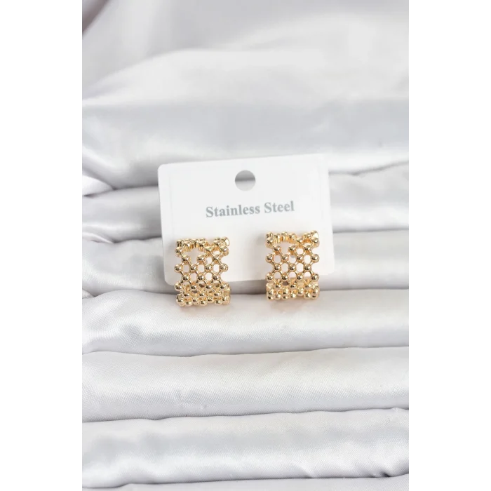 Mey İthalat® 316L Çelik Gold Renk Motif Desenli Halka Kadın Küpe