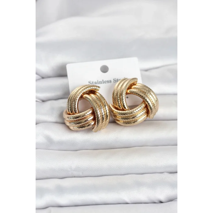 Mey İthalat® 316L Çelik Gold Renk Sarmal Model Kadın Küpe