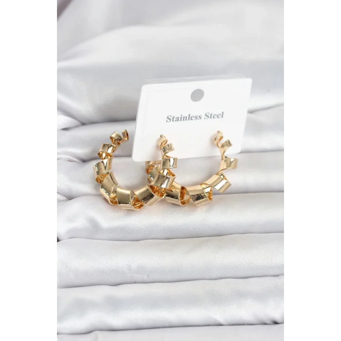 Mey İthalat® 316L Çelik Gold Renk Spiral Halka Kadın Küpe
