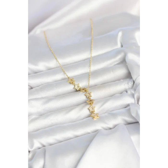 Mey İthalat® 316L Çelik Yıldız Model Gold Renk Zirkon Taşlı Kadın Kolye