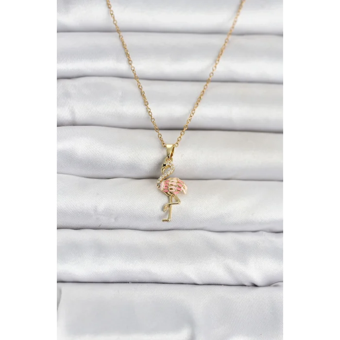 Mey İthalat® 316L Çelik Zincir Gold Renk Flamingo Model Kadın Kolye