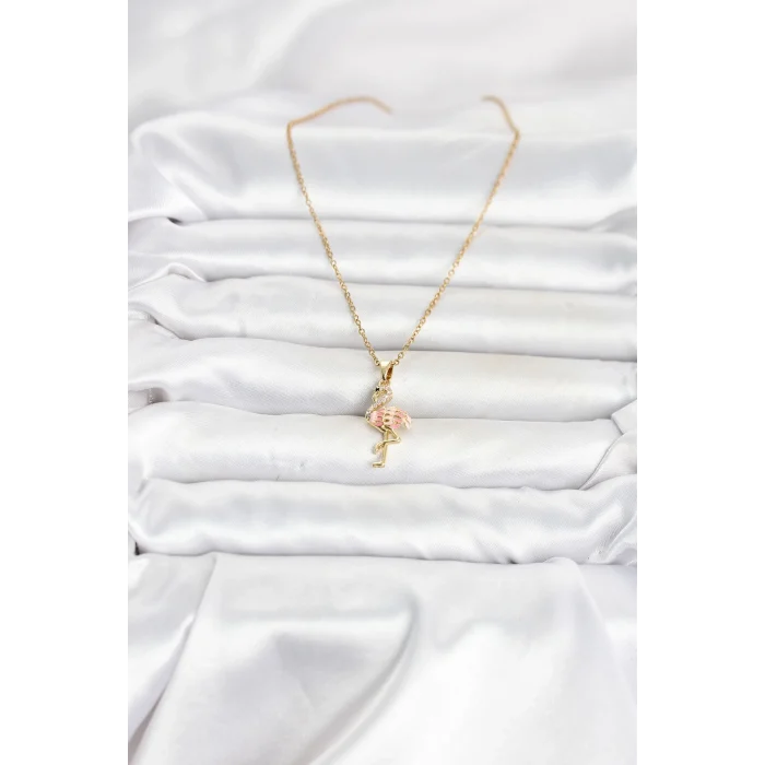 Mey İthalat® 316L Çelik Zincir Gold Renk Flamingo Model Kadın Kolye