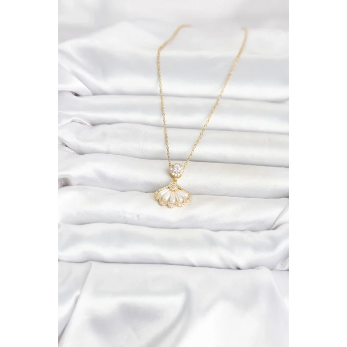 Mey İthalat® 316L Çelik Zincir Gold Renk Yelpaze Model Kadın Kolye