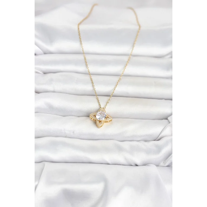 Mey İthalat® 316L Çelik Zincir Gold Renk Yonca Model Kadın Kolye