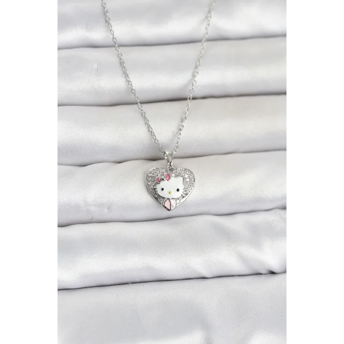 Mey İthalat® 316L Çelik Zincir Gümüş Renk Kitty Model Kolye