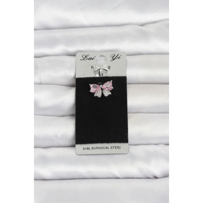 Mey İthalat® 316L Cerrahi Çelik Pembe Fiyonk Model Göbek Piercing