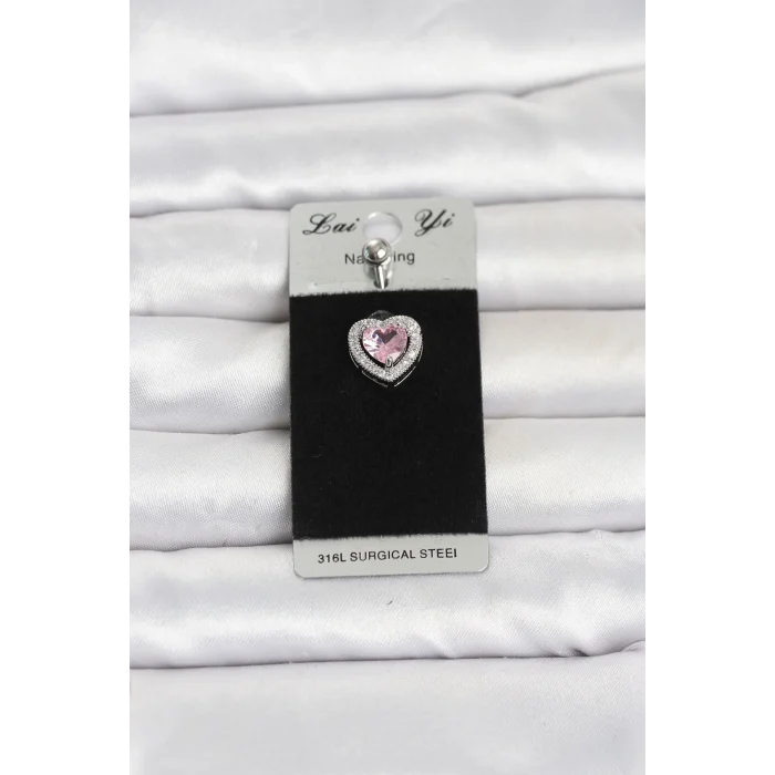 Mey İthalat® 316L Cerrahi Çelik Pembe Kalp Model Göbek Piercing