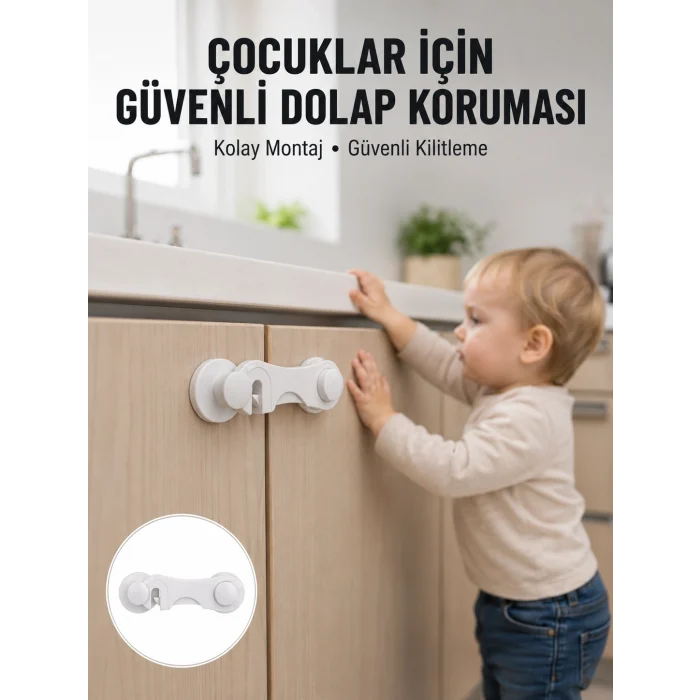 Mey İthalat® 4 Adet Dolap ve Çekmece Emniyet Kilidi Çift Taraflı Bantlı Güvenli Tasarım Yeni Nesil