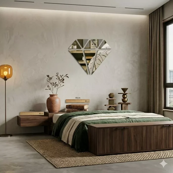 Mey İthalat® 40x40 cm Elmas Formlu Kırılmaz Pleksi Ayna - Geometrik Duvar Dekoru