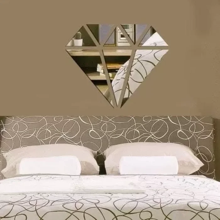 Mey İthalat® 40x40 cm Elmas Formlu Kırılmaz Pleksi Ayna - Geometrik Duvar Dekoru