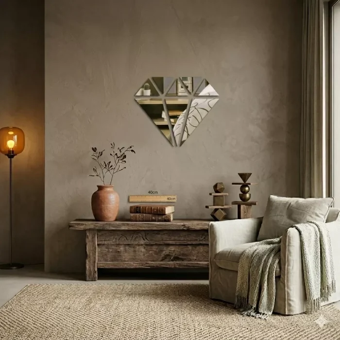 Mey İthalat® 40x40 cm Elmas Formlu Kırılmaz Pleksi Ayna - Geometrik Duvar Dekoru
