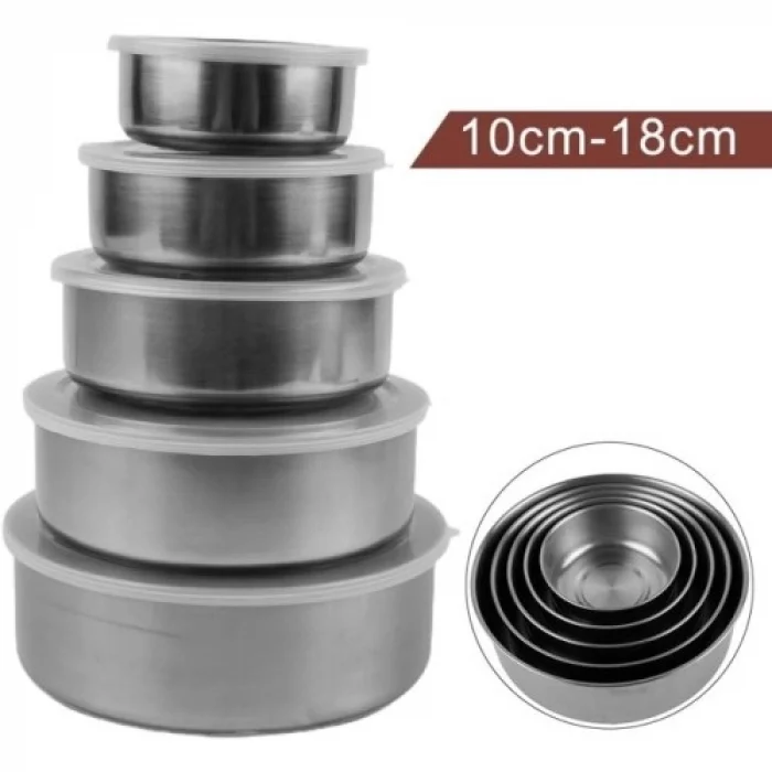 Mey İthalat® 5li Paslanmaz Çelik Saklama Kabı Seti - İç İçe Geçebilir Taze Tutma Kutusu (10-18 cm)