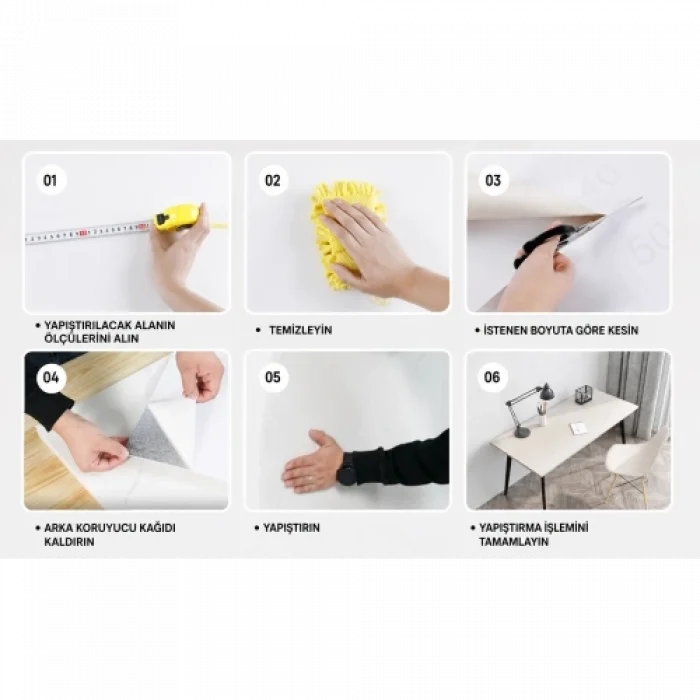 Mey İthalat® 6 Adet Yapışkanlı Beyaz Mermer Desenli Sticker 30x30 cm