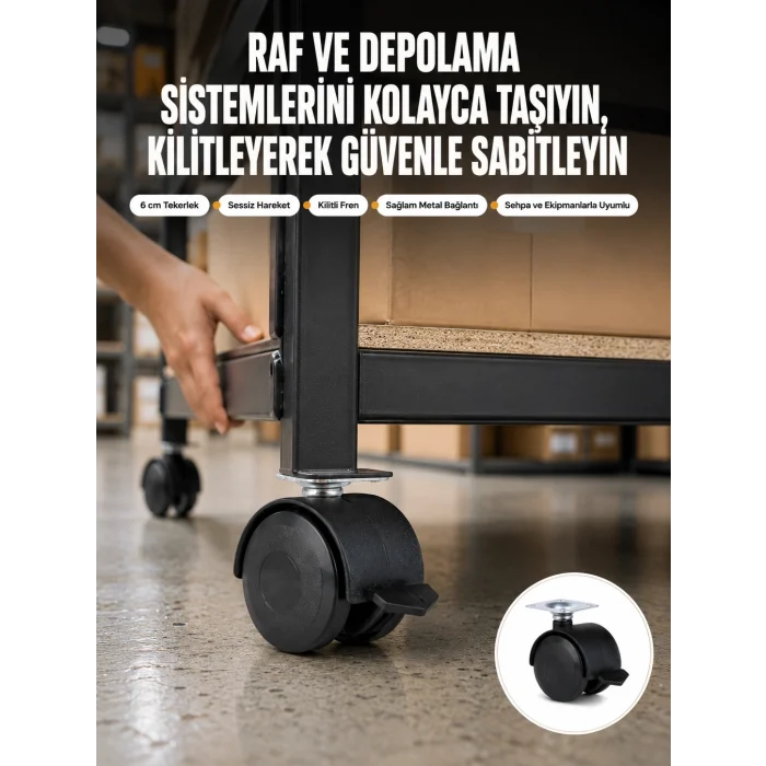 Mey İthalat® 6 cm Kilitli Tekerlek Ayak 4 Adet Sehpa ve Ekipman Uyumlu