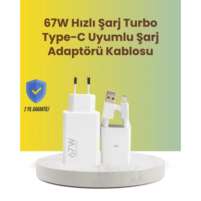 Mey İthalat® 67W Hızlı Şarj Adaptörü ve Veri Aktarım Özellikli Type-C Kablo Seti