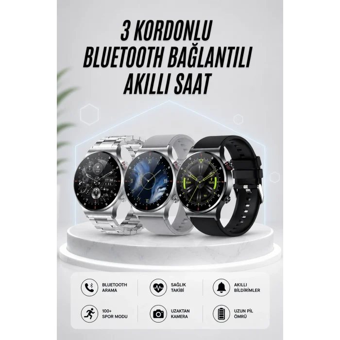 Mey İthalat® Akıllı Saat Amoled Ekran Bluetooth Bağlantılı Sesli Görüşme Nabız Ölçer