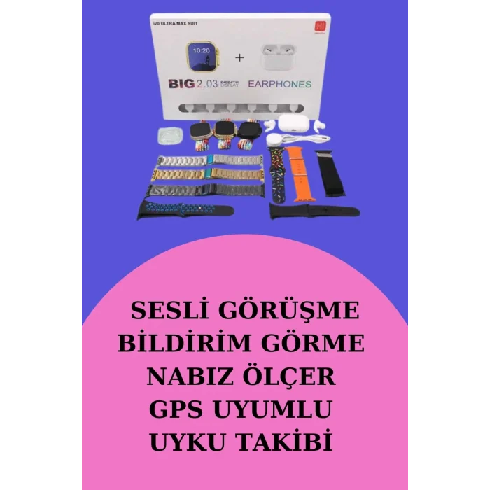 Mey İthalat® Akıllı Saat Bluetooth Kulaklık Hediyeli Bildirim Görme Sesli Görüşme Çoklu Kordon