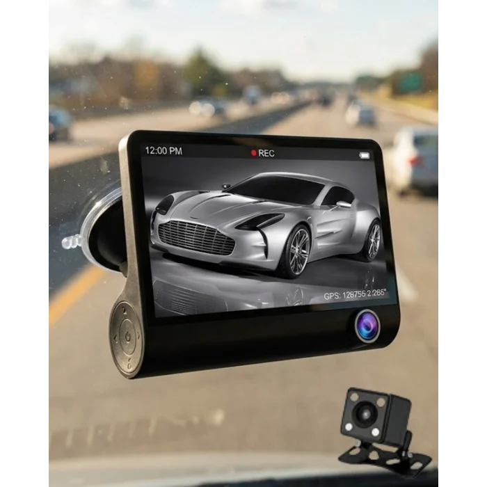 Mey İthalat® Araç DVR Kamera Çift Lensli 4 İnç Ekranlı G Sensörlü