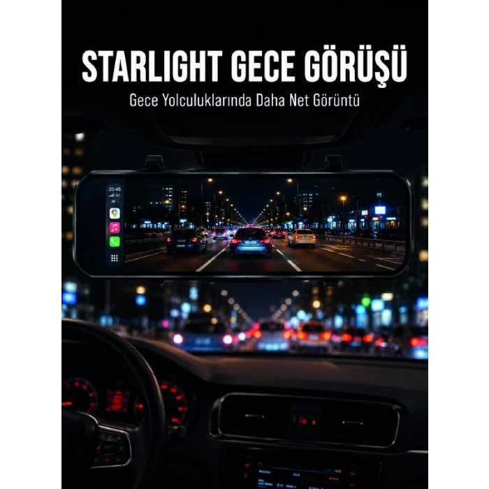 Mey İthalat® Araç İçi Multimedya Ekranı Çift Kameralı Ayna Carplay