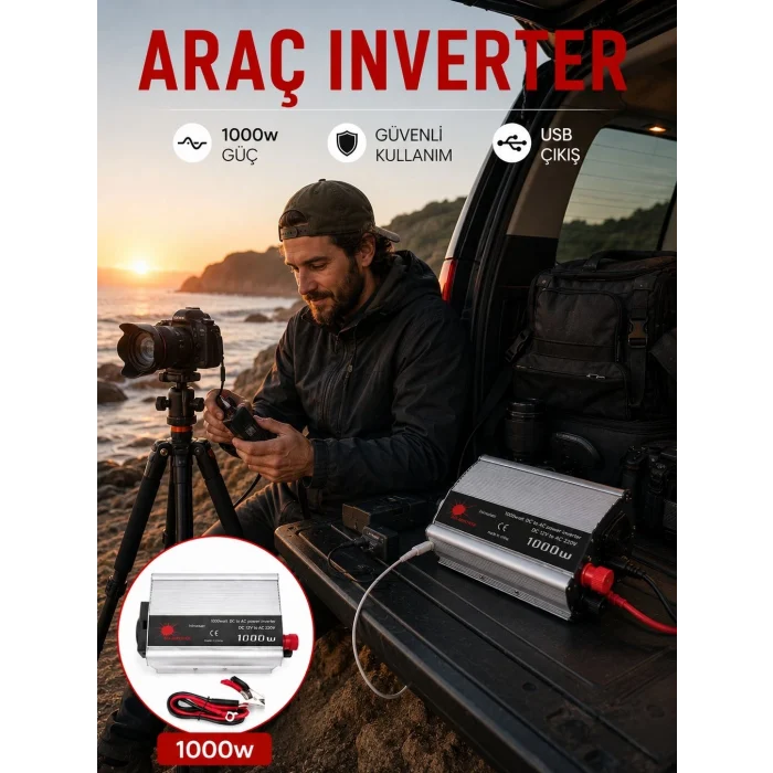 Mey İthalat® Araçtan Elektrik Kullanımı Sağlayan 1000W Akü İnvertör