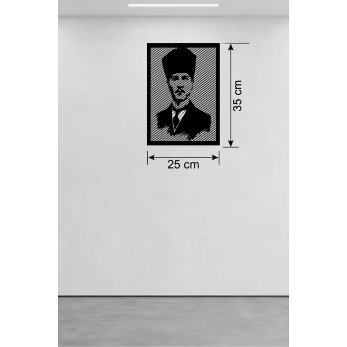 Mey İthalat® Atatürk Line Art Metal Görünümlü Ahşap Tablo - Modern Ofis ve Ev Dekoru