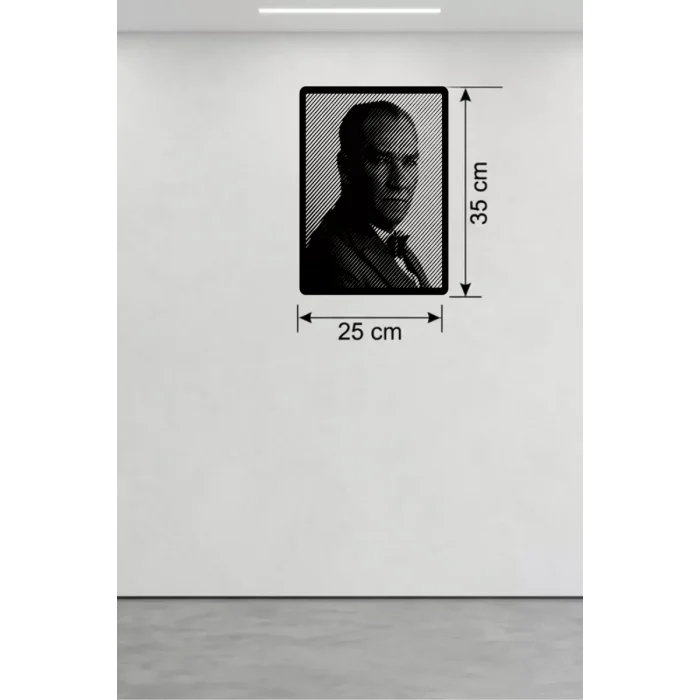 Mey İthalat® Atatürk Line Art Metal Görünümlü Ahşap Tablo - Modern Ofis ve Ev Dekoru