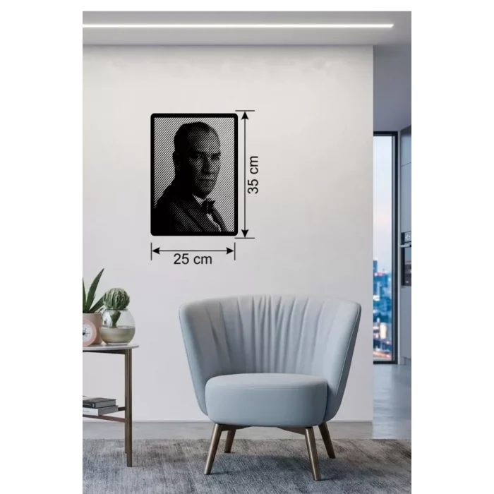 Mey İthalat® Atatürk Line Art Metal Görünümlü Ahşap Tablo - Modern Ofis ve Ev Dekoru