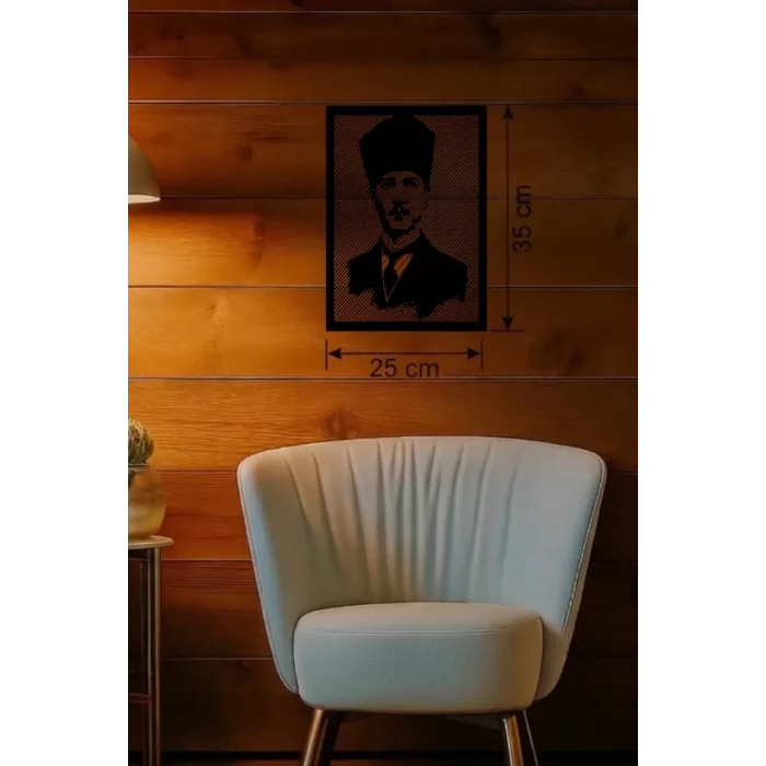 Mey İthalat® Atatürk Line Art Metal Görünümlü Ahşap Tablo - Modern Ofis ve Ev Dekoru