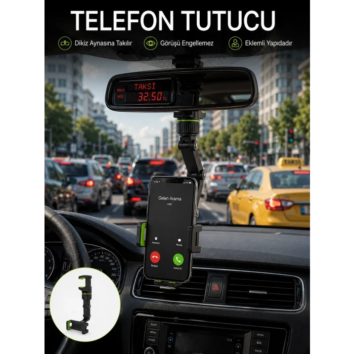 Mey İthalat® Ayarlanabilir Dikiz Aynası Telefon Tutucu Görüş Açısını Engellemeyen Araç Aparatı