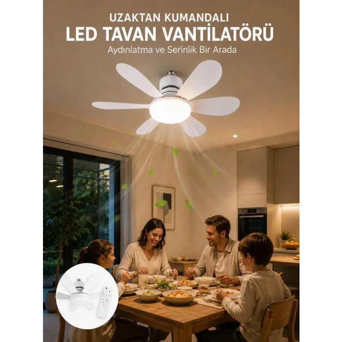 Mey İthalat® Ayarlanabilir Parlaklık Özellikli LED Tavan Vantilatörü Süper Sessiz Motor Teknolojisi ve Güçlü Hava Akışı