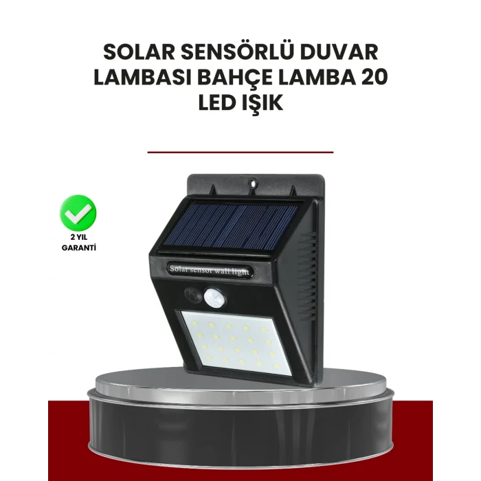 Mey İthalat® Bahçe ve Dış Mekanlar İçin Güneş Enerjili 20 LED Hareket Sensörlü Lamba