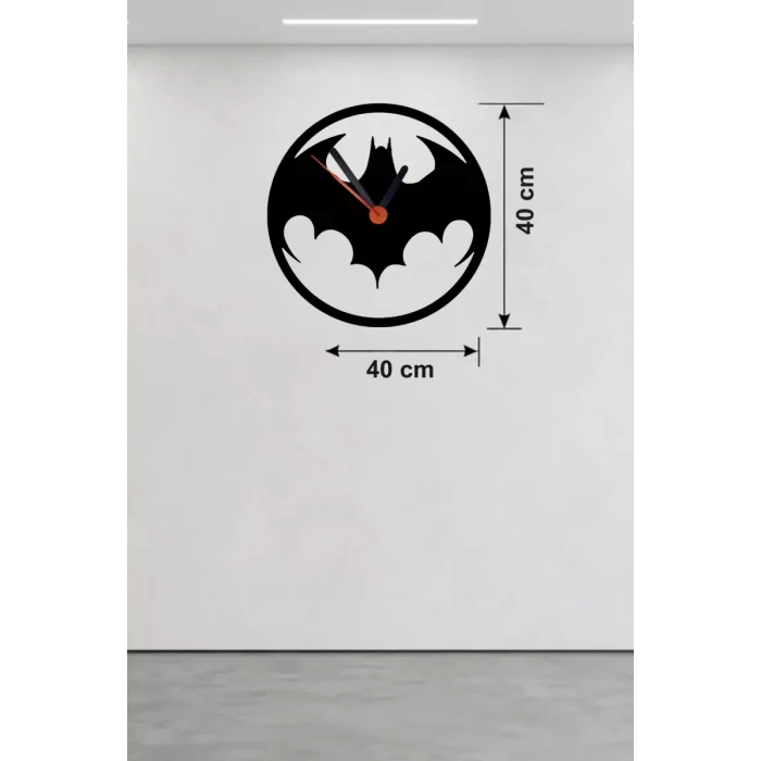 Mey İthalat® Batman Yarasa Logolu Ahşap Duvar Saati - 40x40 cm Dekoratif DC Temalı
