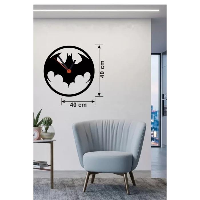 Mey İthalat® Batman Yarasa Logolu Ahşap Duvar Saati - 40x40 cm Dekoratif DC Temalı