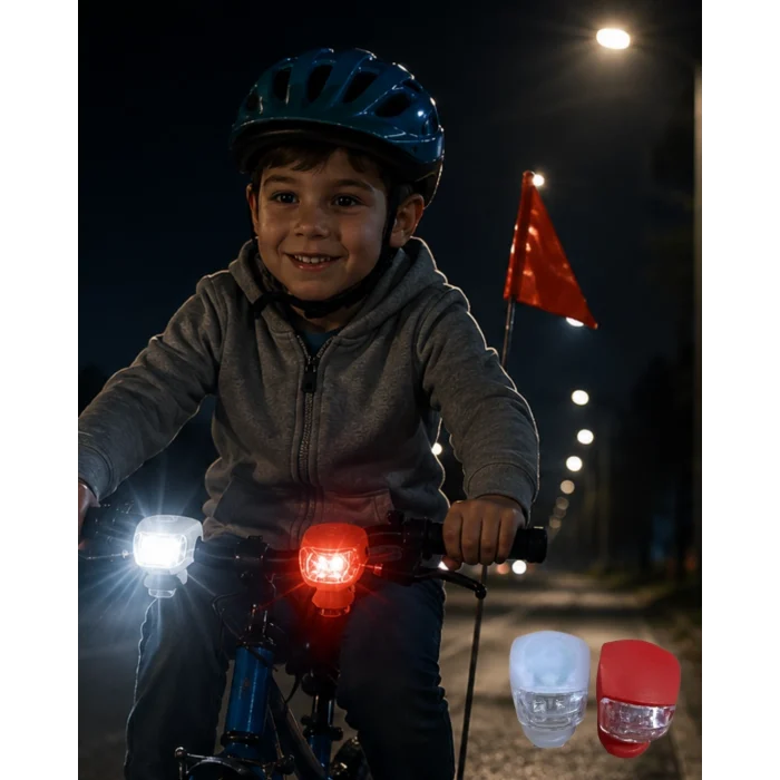 Mey İthalat® Bisiklet Ön Arka Işık Seti Silikon Çakar LED Güvenlik Lambası