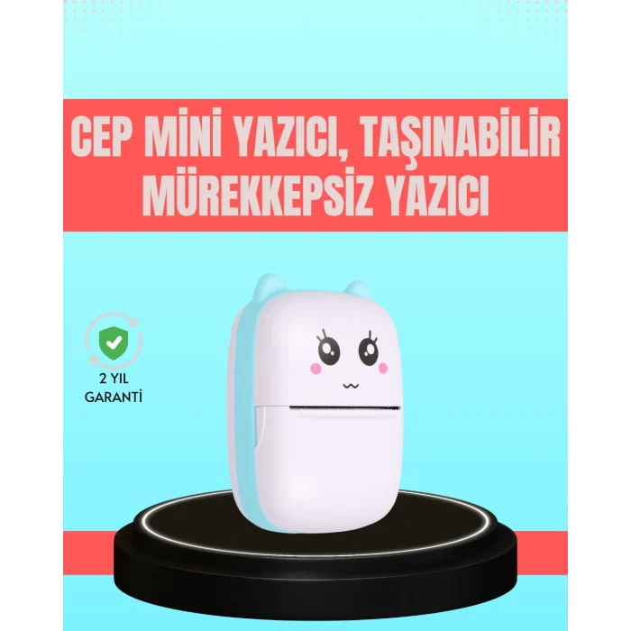 Mey İthalat® Bluetooth Bağlantılı Mini Termal Yazıcı Öğrenci ve Ofis İçin