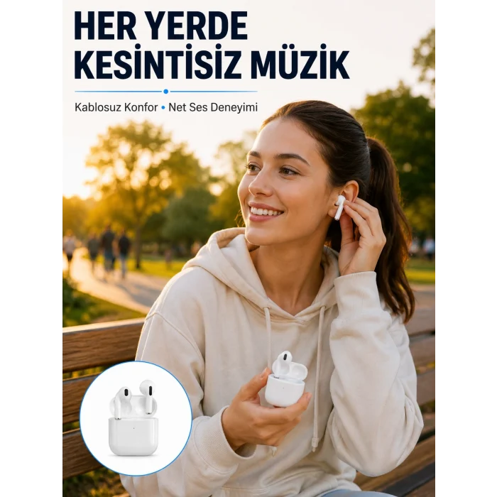 Mey İthalat® Bluetooth Kulaklık Beyaz Çağrı Cevaplama Dokunmatik Kontrol Kablosuz Yeni Nesil
