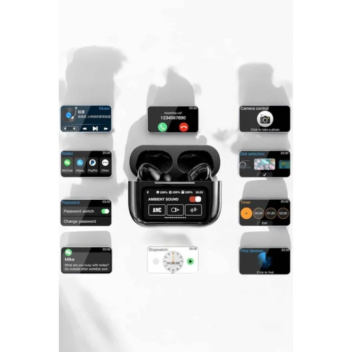 Mey İthalat® Bluetooth Kulaklık Kablosuz Ekranlı ANC/ENC Destekli Dokunmatik