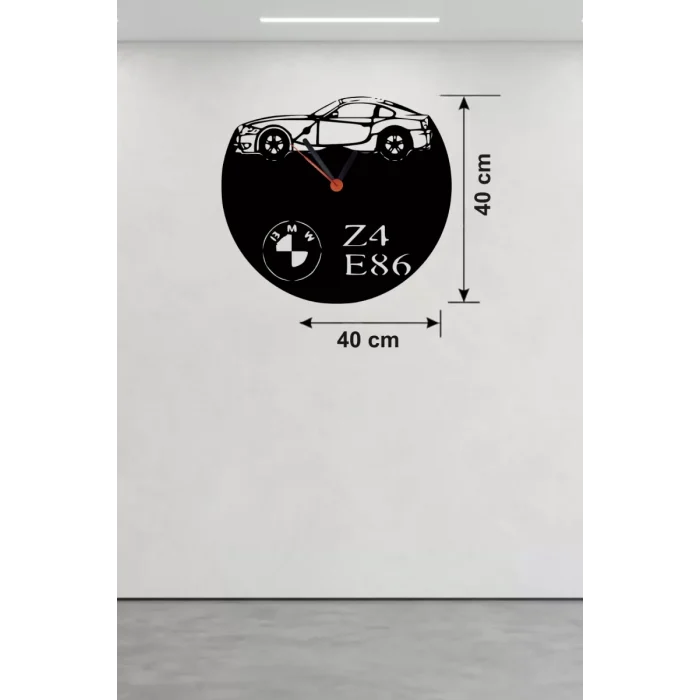 Mey İthalat® BMW Z4 E86 Tasarım Ahşap Duvar Saati - 40x40 cm Lazer Kesim Dekoratif