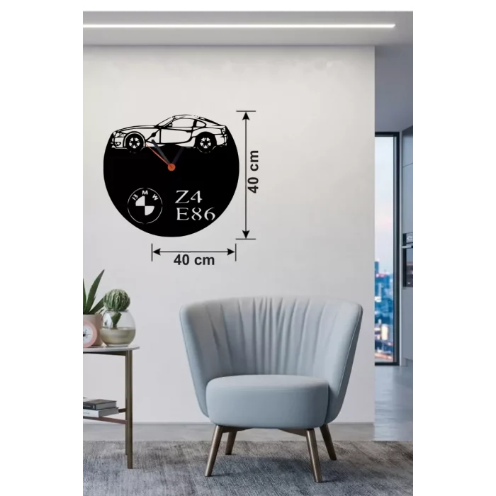Mey İthalat® BMW Z4 E86 Tasarım Ahşap Duvar Saati - 40x40 cm Lazer Kesim Dekoratif