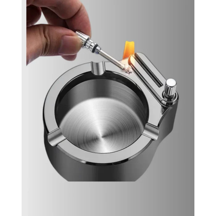 Mey İthalat® Çakmaklı Küllük Paslanmaz Metal Yuvarlak Tasarım