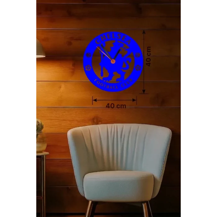 Mey İthalat® Chelsea FC Logolu Ahşap Duvar Saati - 40x40 cm Taraftar Hediyesi