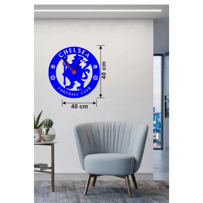 Mey İthalat® Chelsea FC Logolu Ahşap Duvar Saati - 40x40 cm Taraftar Hediyesi