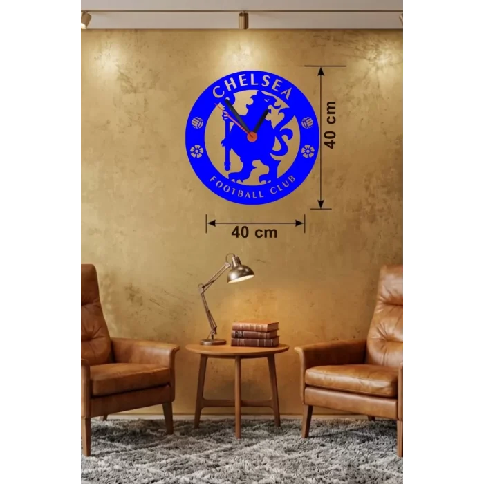 Mey İthalat® Chelsea FC Logolu Ahşap Duvar Saati - 40x40 cm Taraftar Hediyesi
