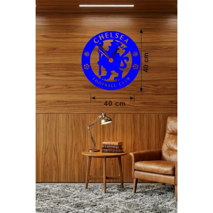 Mey İthalat® Chelsea FC Logolu Ahşap Duvar Saati - 40x40 cm Taraftar Hediyesi