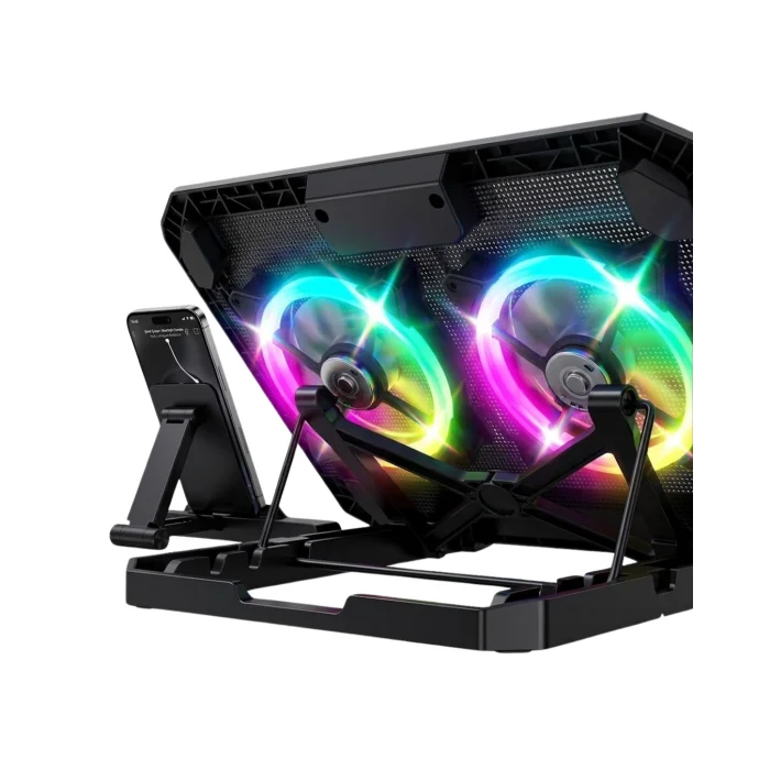 Mey İthalat® Çift Fanlı Laptop Soğutucu RGB Işıklı Sessiz Notebook Standı